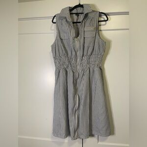 J Glee Blue & White Stripe Zip Front Utility Dress